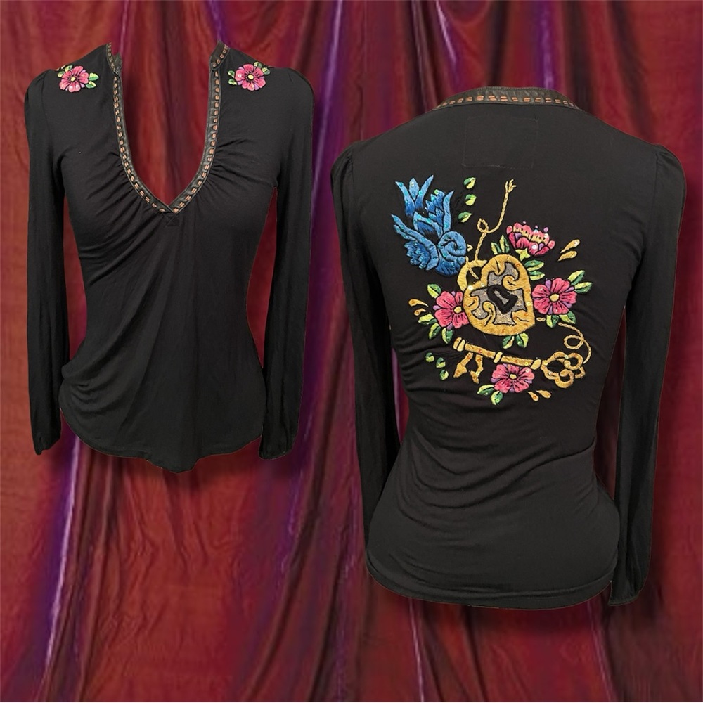 Y2K Sour Revival black embroidered long sleeve top